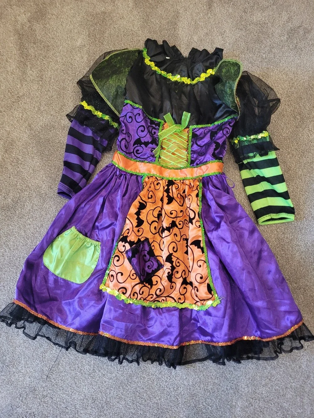 Disney Purple, Green & Orange Girls Witch Halloween Costume Dress